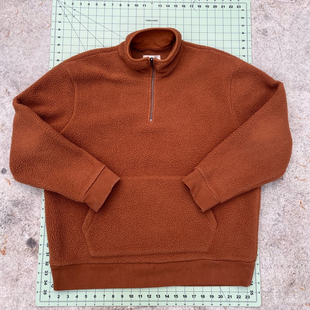 Madewell Sherpa half zip in color Warm Coffee